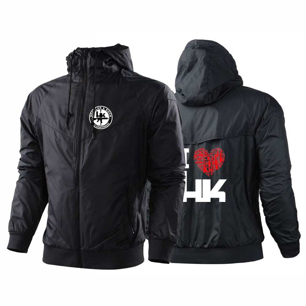 

2024 Hk Heckler Koch No Compromise New Men's Spring and Autumn Printing Windproof Casual Hooded Fashion Windbreaker Coat Tops