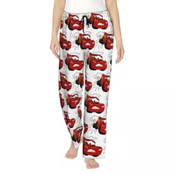 Custom Printed Women's Lightning Mcqueen Cartoon Cars Pajama Pants Sleepwear Sleep Lounge Bottoms with Pockets