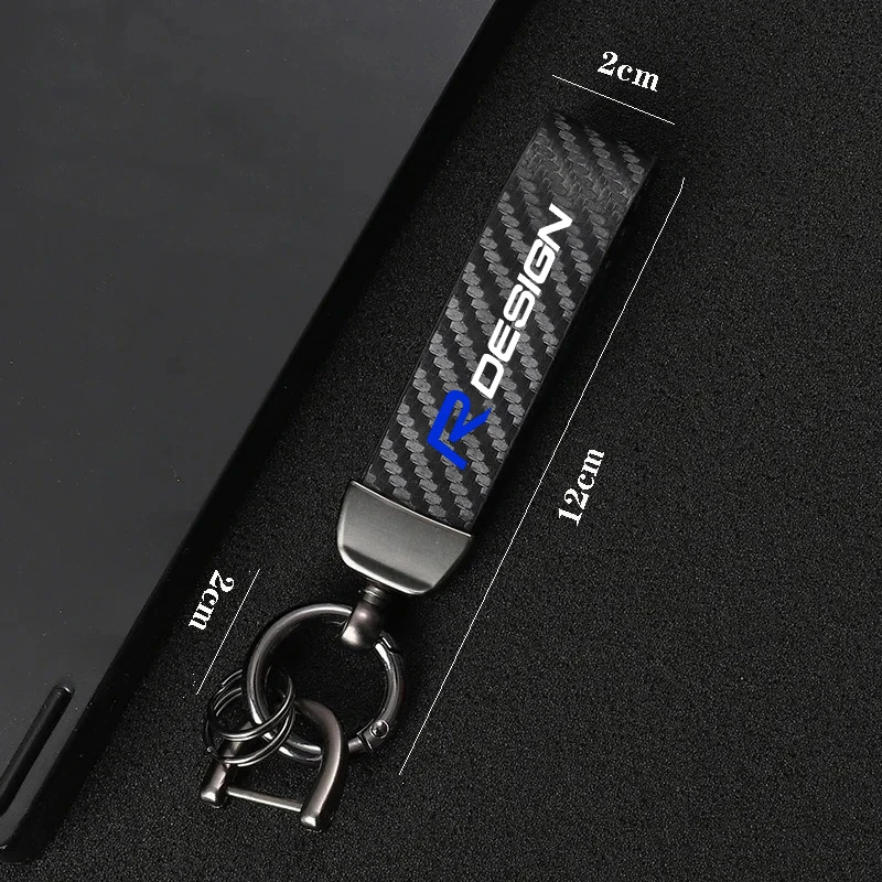 سيارة ألياف الكربون نمط المفاتيح ستوكات الجلود مفتاح سلسلة لفولفو R تصميم XC90 S60 CX60 V70 XC70 V60 V90