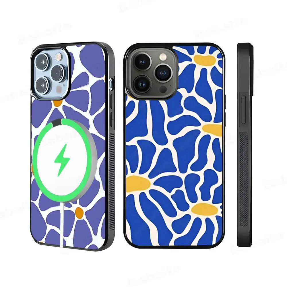 

Abstract Flower Market Black For Magnetic Phone Case For IPhone 16 15 17 Pro Max 11 12 13 14 Plus Cover