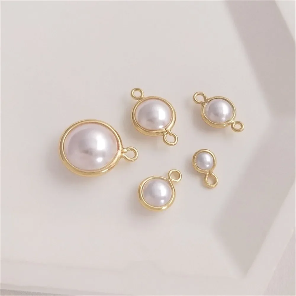 14K Gold Plating Pearl bag edge pendant DIY handmade accessories imitation pearl double hanging connector first accessories