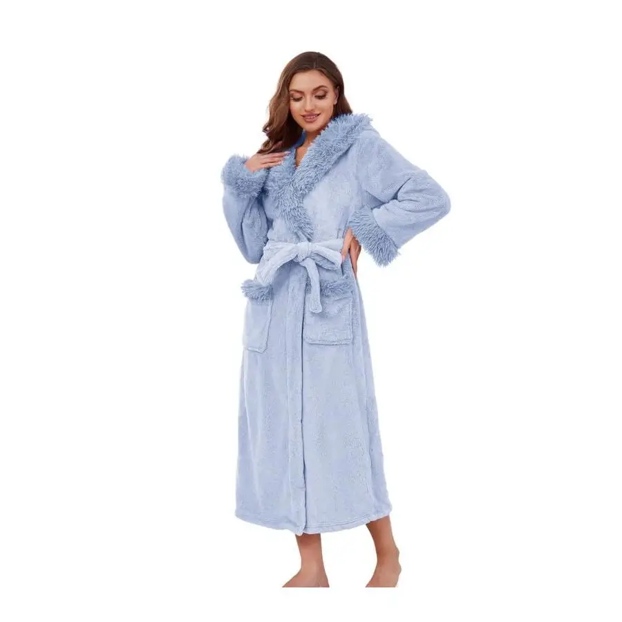 

Плюшевый длинный халат с капюшоном, мягкий теплый флисовый халат для женщин, пушистый милый спа-халат