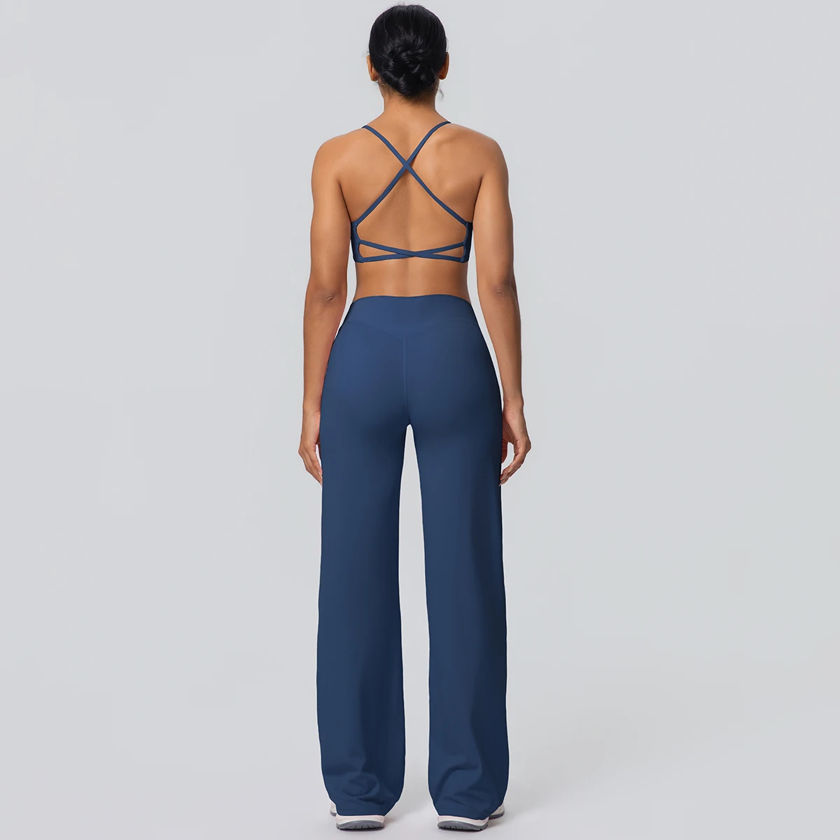 Frauen Gym Sport Yoga Anzug Sexy Schöne Zurück Yoga Unterwäsche Mit Brust Pad Einfarbig Hohe Taille Breite Bein Hosen Yoga Set – Detail 20