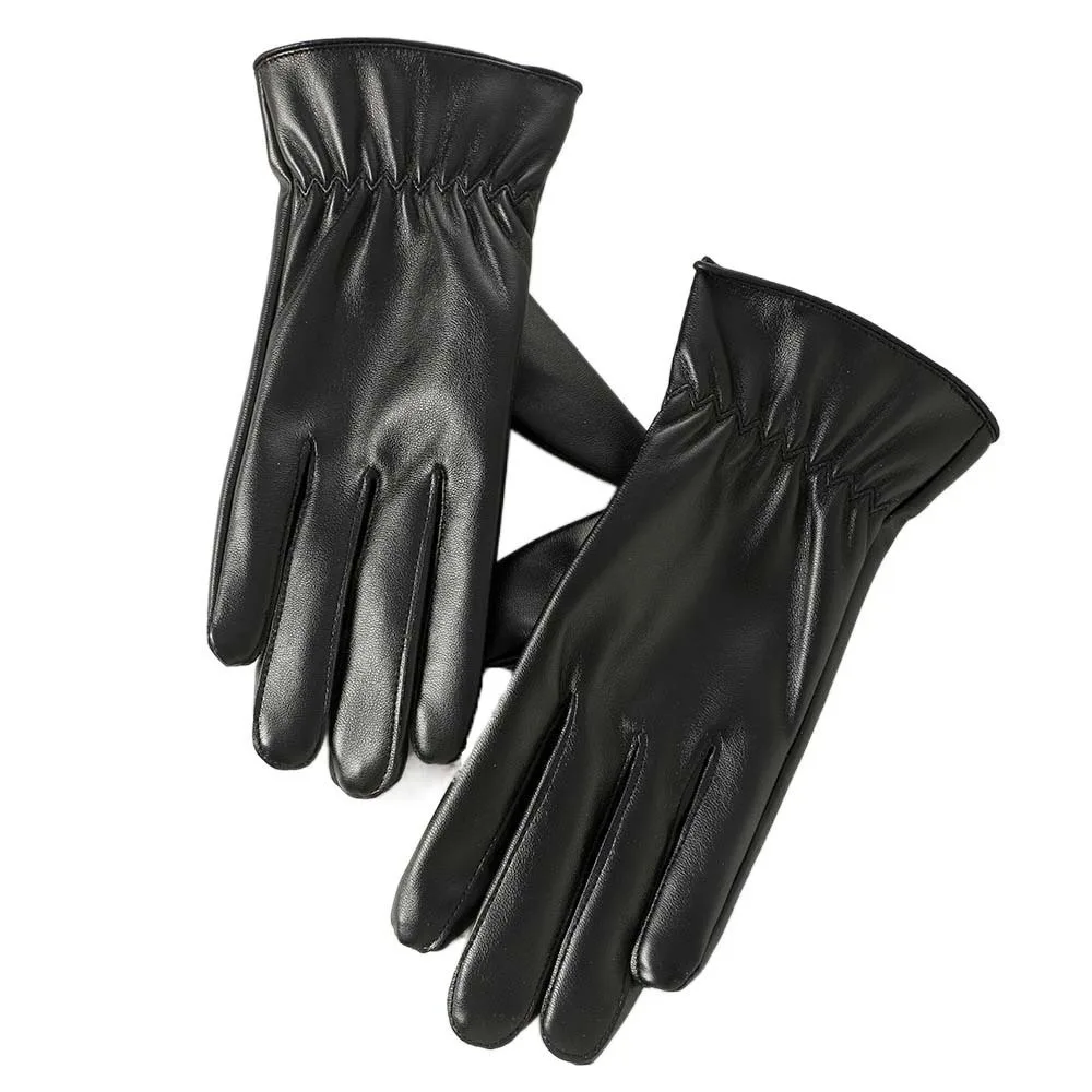 

Soft PU Anti-cold Gloves Touch Screen Waterproof Black Thickened Gloves Pleated Solid Color Beige Finger Mittens Winter