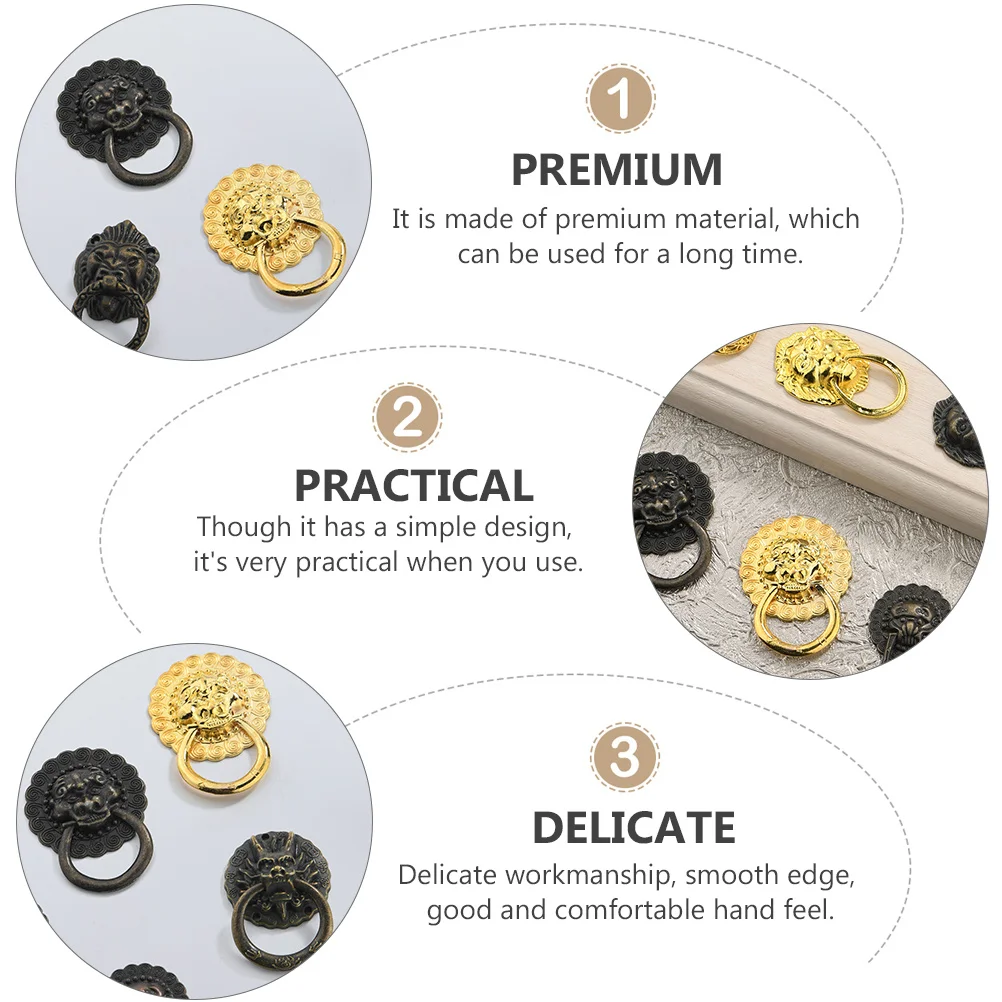 

6 шт., ретро лев, одинарное кольцо, дверная ручка, мебельная ручка из цинкового сплава для ящика шкафа, шкафа, хранения обуви