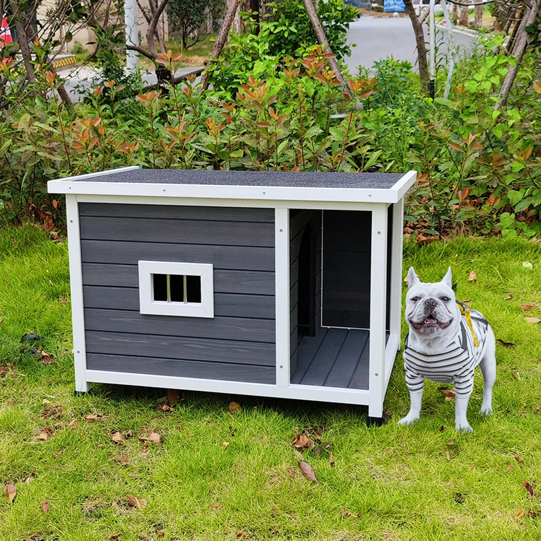 

Outdoor Wooden Puppy Kennel Waterproof Asphalt Roof Damp Proof Sturdy Durable Ventilate Easy Clean Dog House with Porch Terrace