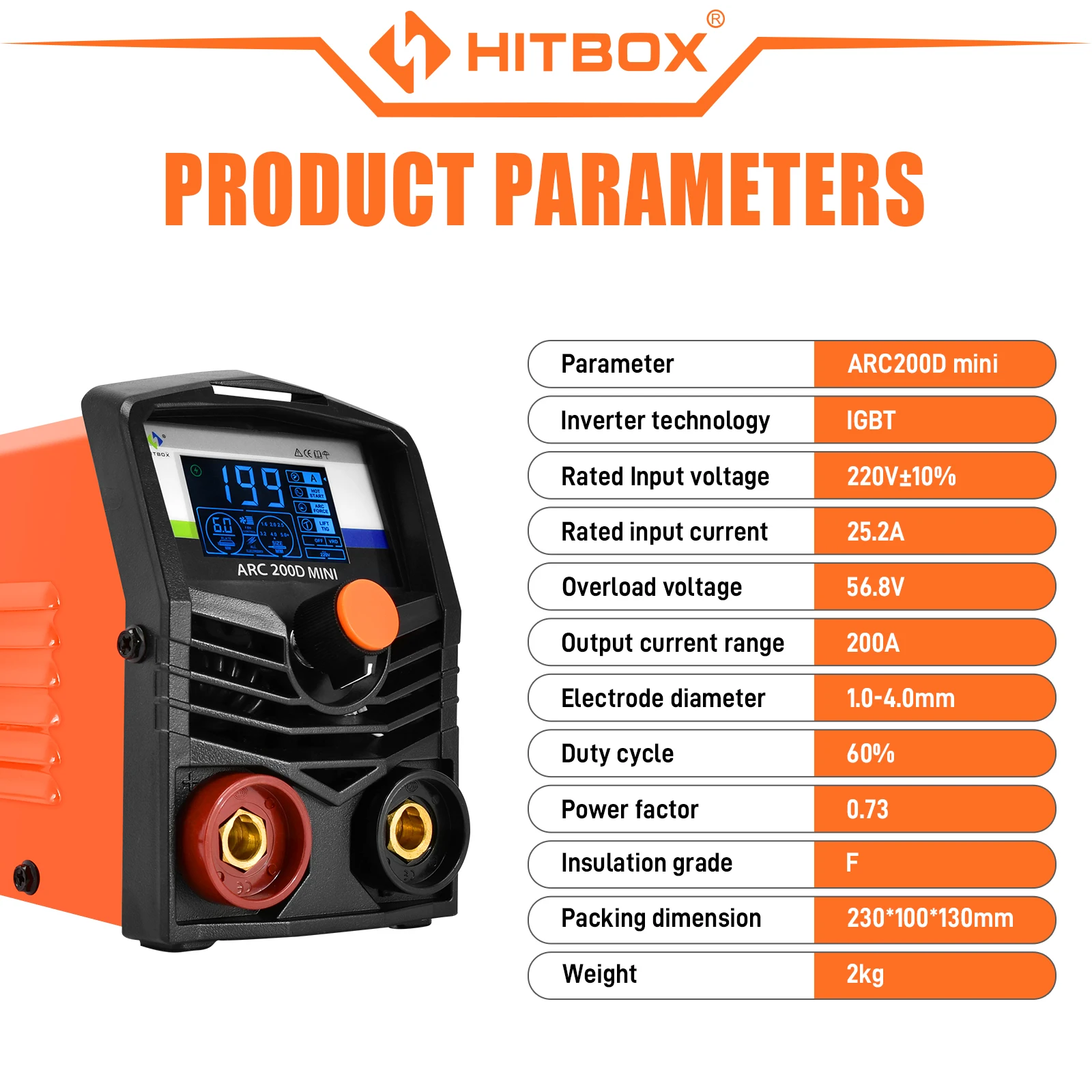 HITBOX Cutter saldatrice US Plug 2 in 1 ARC MMA TIG-lift saldatore ARC200D MINI IGBT Inverter LED Display digitale Protable