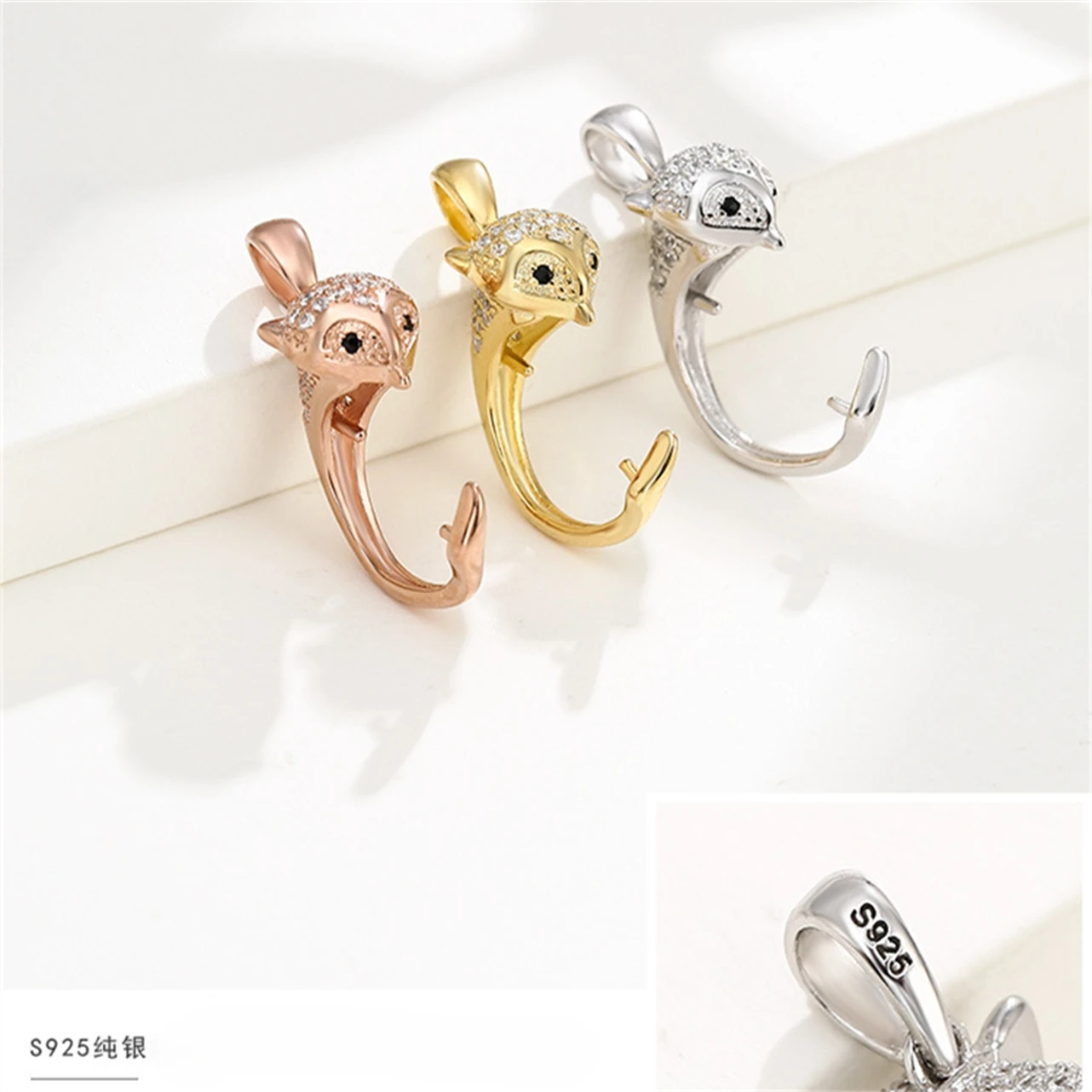 

S925 Sterling Silver Wholesale Bead Clasp Fox Pendant Setting Bail DIY Round Pearl Crystal Loose Bead Jewelry Making Accessories