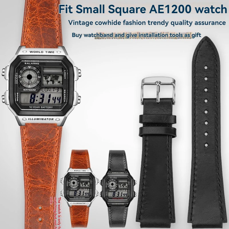

18mm cowhide leather strap, suitable for Casio AE-1200WH/1300/1000/A1 A159 A158W A168 / F91w AE1200 vintage cowhide leather watc