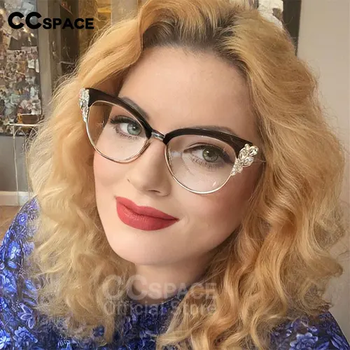 45120 Monturas de gafas ópticas de lujo con forma de ojo de gato para mujer, gafas con diamantes de imitación brillantes