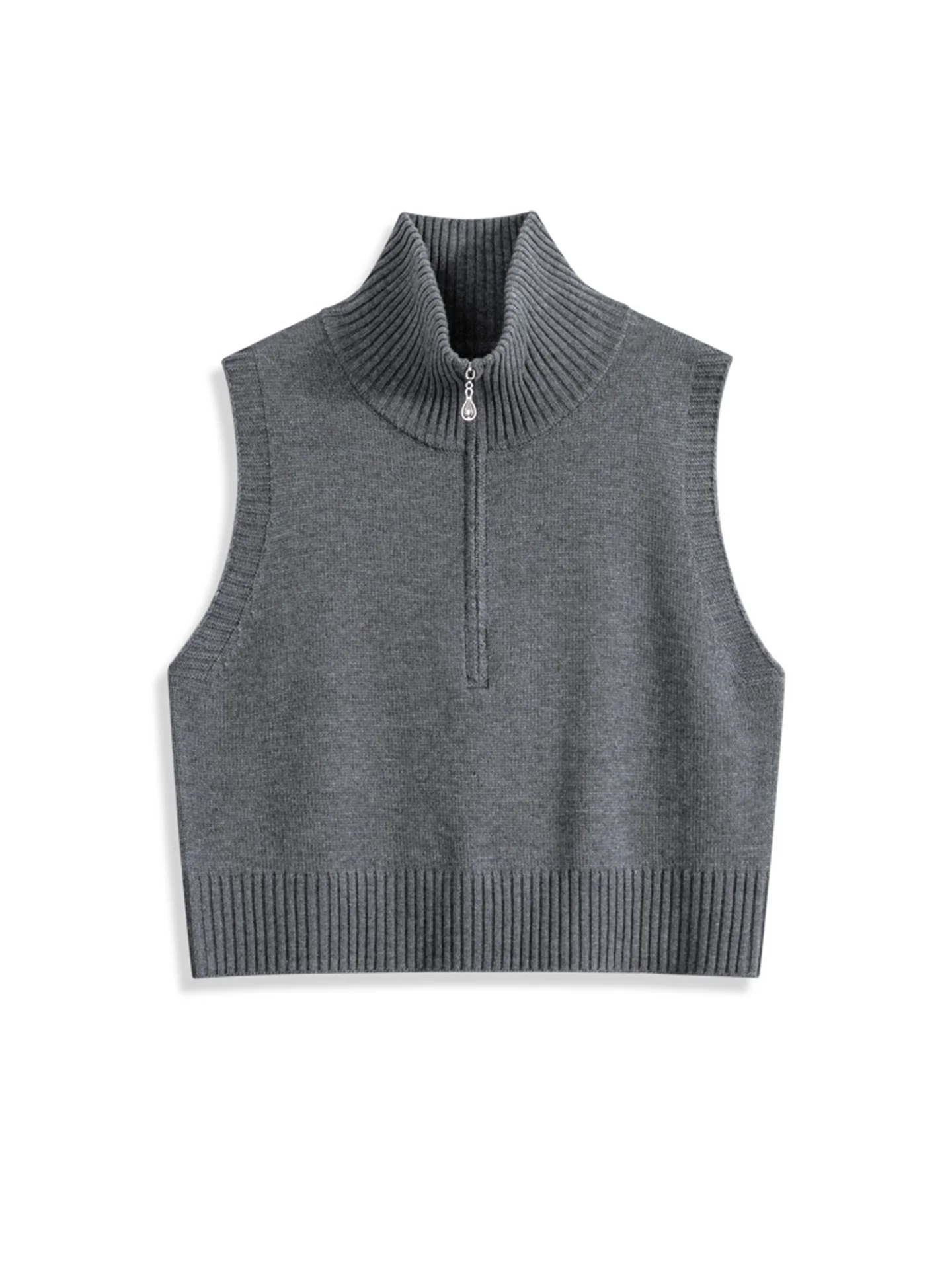 

High Collar Color Svel Loose Knitted Vest f Zip Hoodie Casual Women's Faion Autumn Winter Poem Art Lin