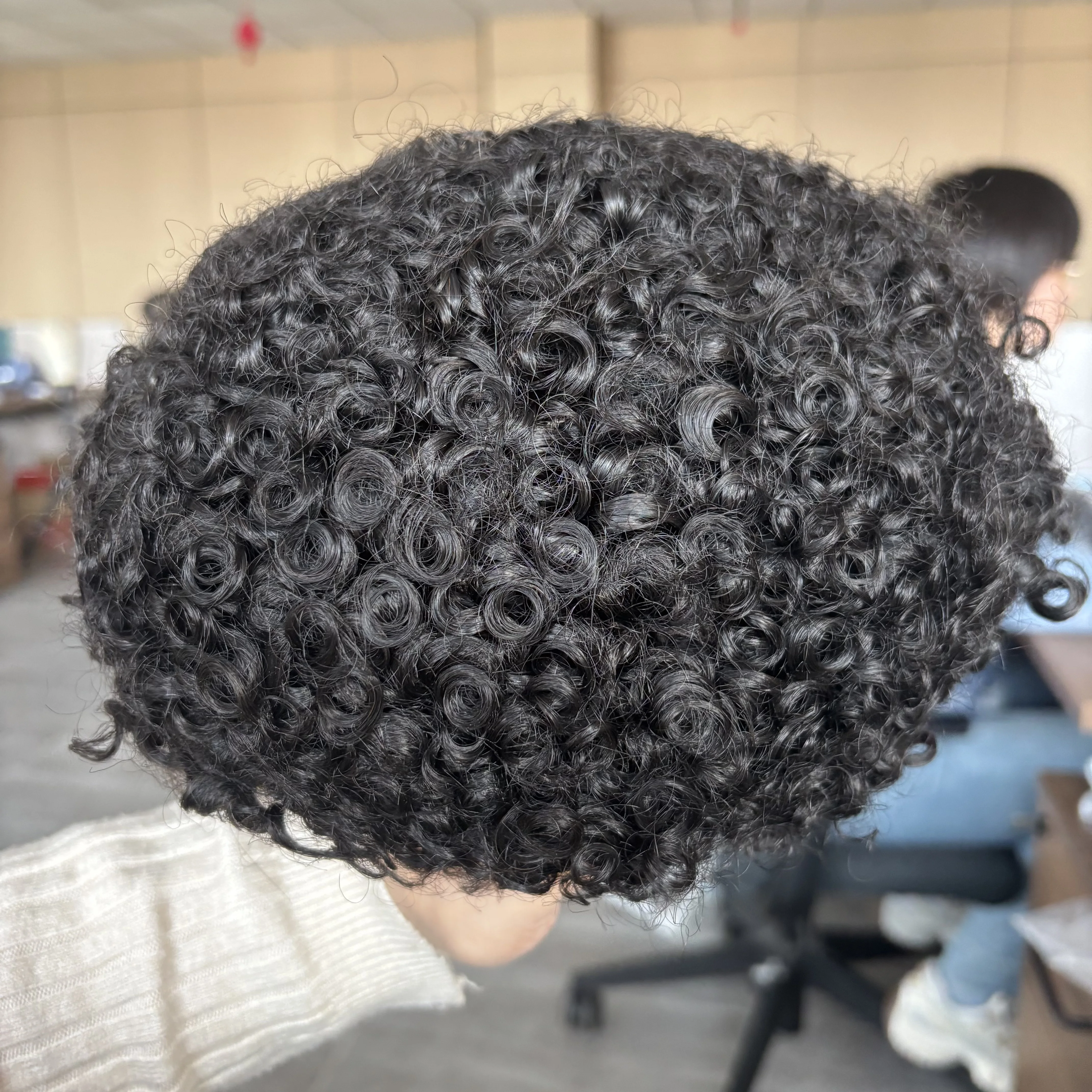 Afro Man Human Hair Prosthesis 12mm Jerry Curly Super Durable Fine Mono Base Men Toupee Natural Look Comfortable Easy Wear Wigs