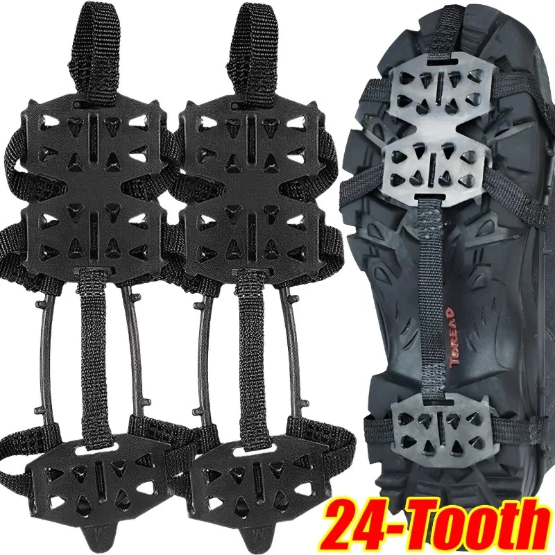 24 Teeth Anti-Slip Ice Grips Gripper Shoes Boot Hiking Ice Climbing Shoe Spikes Climbing Chain Crampons Shoes Cover Accessories