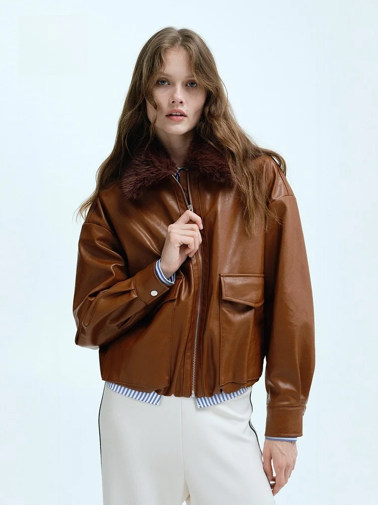 H&M Cappotto invernale da donna in pelliccia sintetica Jaet Cappotto casual in pelle Sle Lunghezza regolare Materiale PU Faion da donna