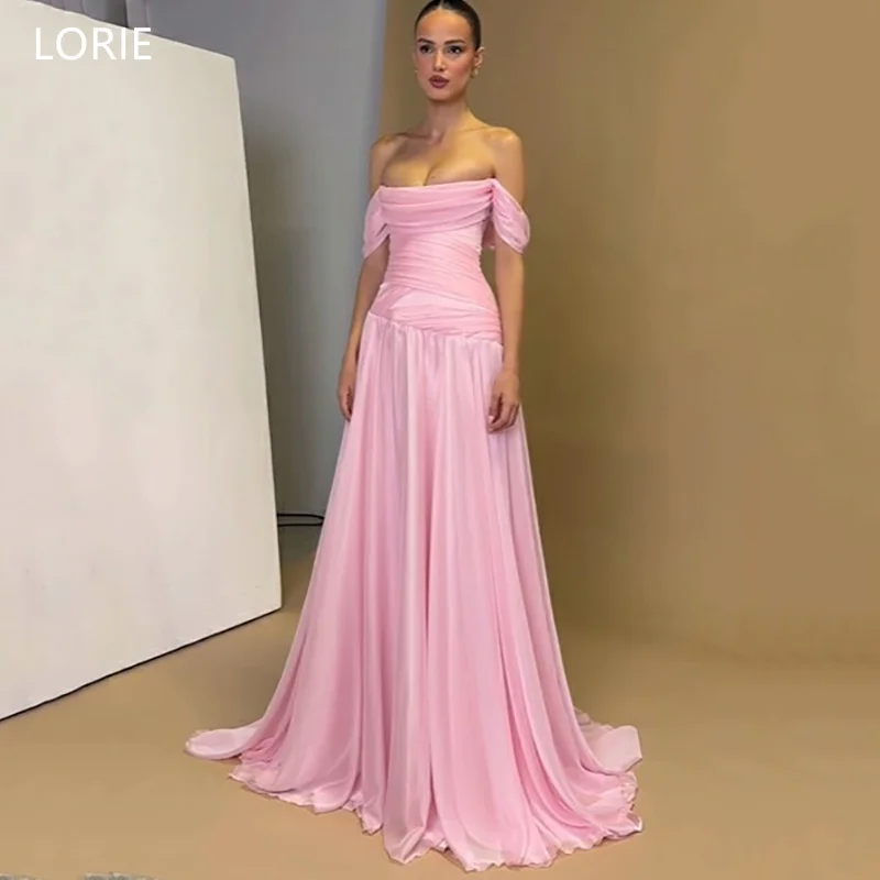 

LORIE Elegant Pink Evening Dress Off The Shoulder Draped Tulle Party Dresses Formal Long-Length Prom Gowns Customized