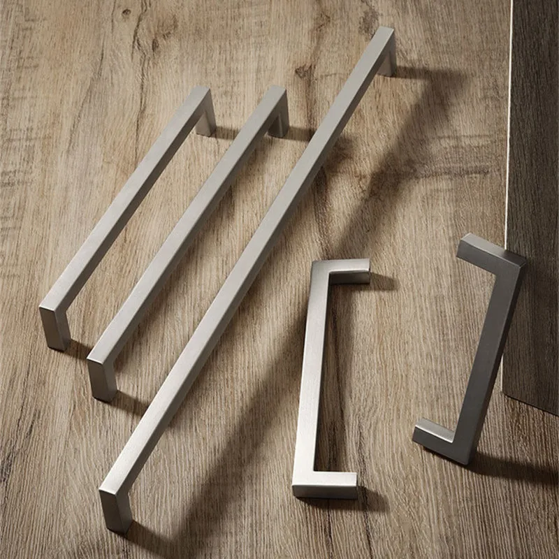 Einfache quadratische gebürstete Möbelgriffe aus Aluminiumlegierung, schwarze Küchenschranktürgriffe, Schubladenknöpfe, Möbelbeschläge