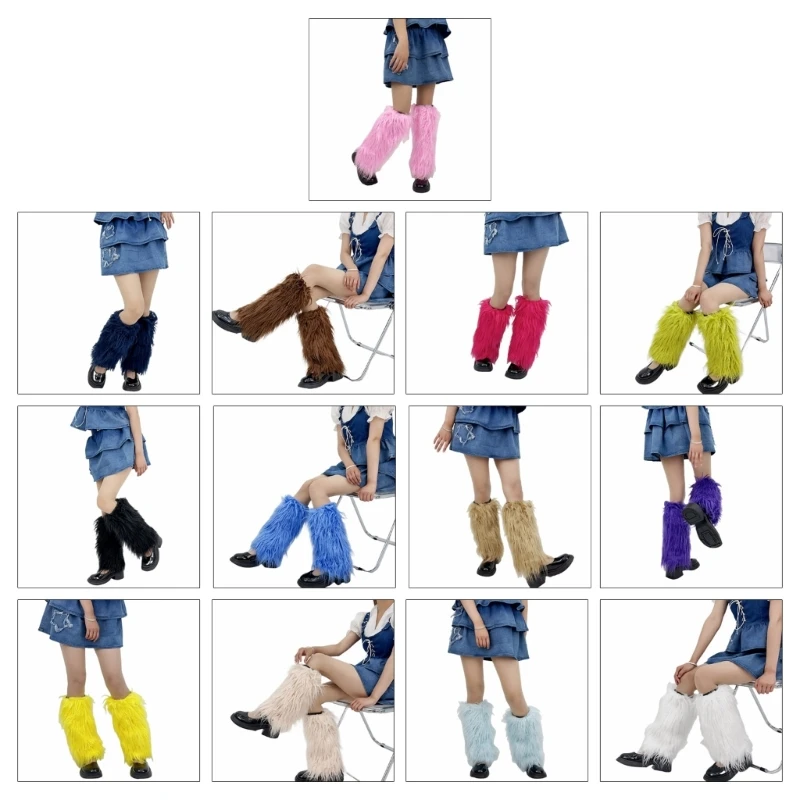 Fuzzy Faux Furs Leg Warmers Furs Long Cuffs Cover Has Elastic Pair Carnivals Boot Cover Y2K JK Uniform