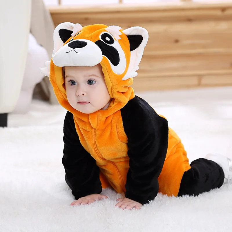 Baby Raccoon Rompers Onesies Kids Halloween Costume Outfit Toddler Boy Girl Winter Clothes Flannel Cute Animal Kigurumis 2023