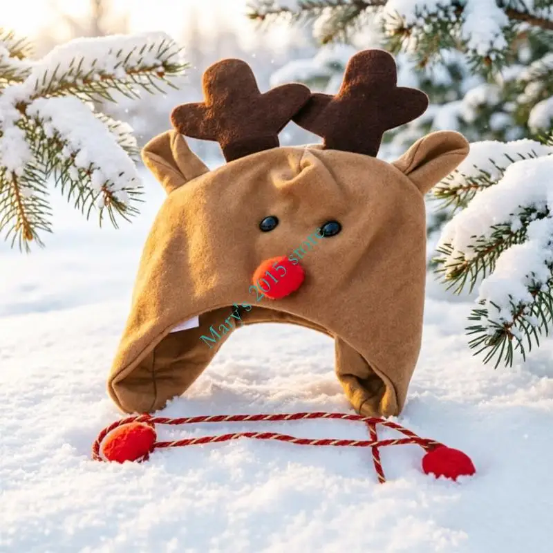 Christmas Photo Prop Hat With Deer Ears, Soft Fabric and Side Panels for Family Gatherings and Seasonal Costumes