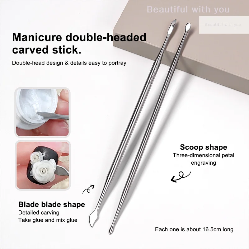 New3Pcs Dual-end-Skulptur Spachtel Stift Für Nail art UV Gel Polnischen Spitze Carving Blume Malerei Stift Nagel Design werkzeug Maniküre Werkzeug