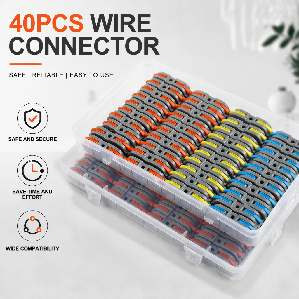40PCS Boxed Fast Wiring Connector With Lever Universal Push-in Butt Terminal Block Reusable Home Electrical Junction Box