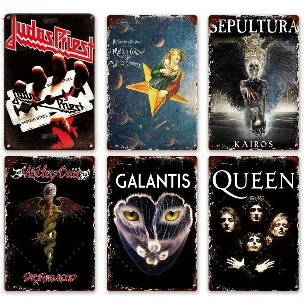 لافتة معدنية لفرقة الروك العتيقة - ملصق لوحة من الألومنيوم، ديكور حائط قديم لمرآب بار الكهف للرجال