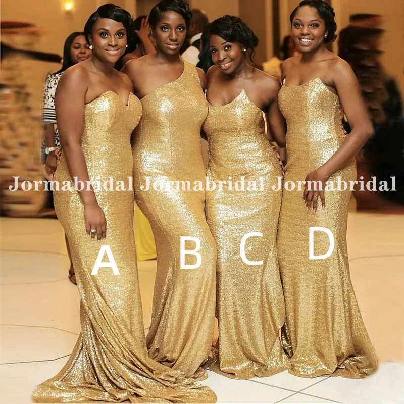 Sparkly Gold Sequin Mermaid Bridesmaid Dresses Elegant Dress Women for Wedding Party Plus Size Formal Brides Maid of Honor Gowns