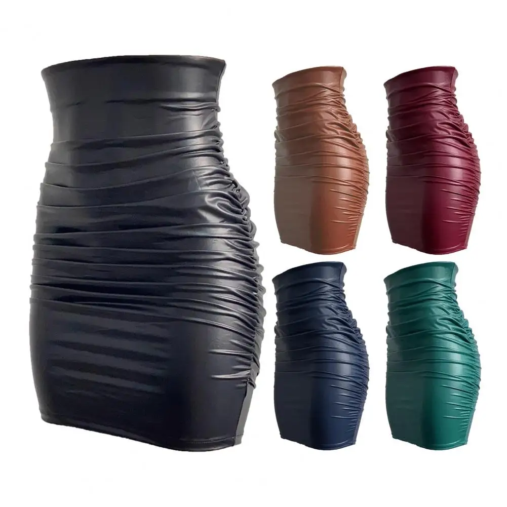 

Мини-юбки Юбка для женщин Осенняя облегающая клубная одежда Глянцевая блестящая эластичная летняя облегающая юбка с высокой талией длиной до колена облегающая бедра