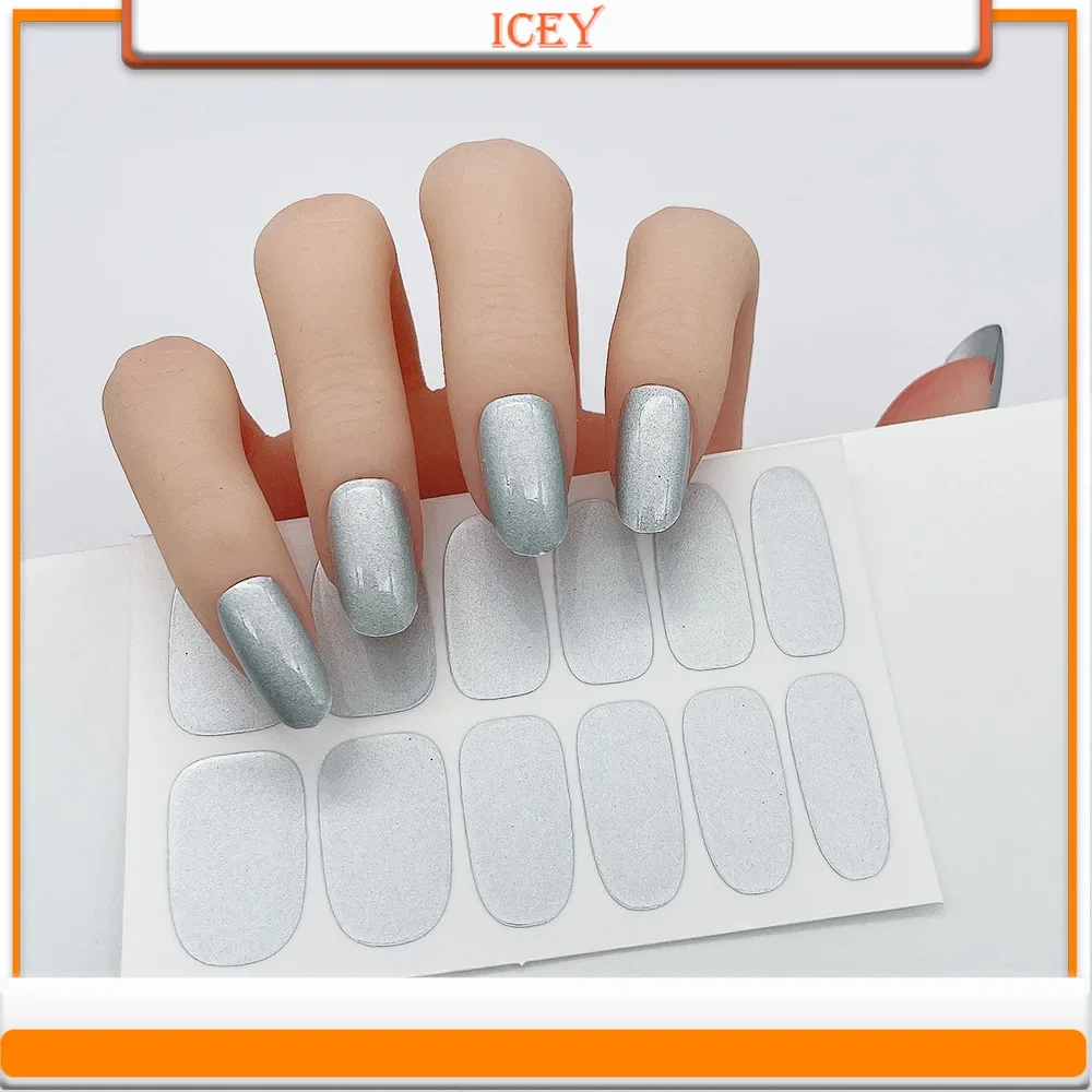 Icey Beauty-juego de pegatinas para uñas de Flash puro con polvo de Scallion, completamente cubierto con pegatinas monocromáticas para uñas, 1 Juego