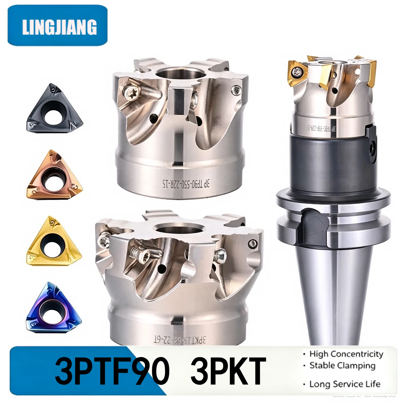 3PKT 3PTF90 50 63 80 100 double-sided heavy-duty milling cutter head,insert 3PKT150508, matched BT40 NT HSK FMB tool holder