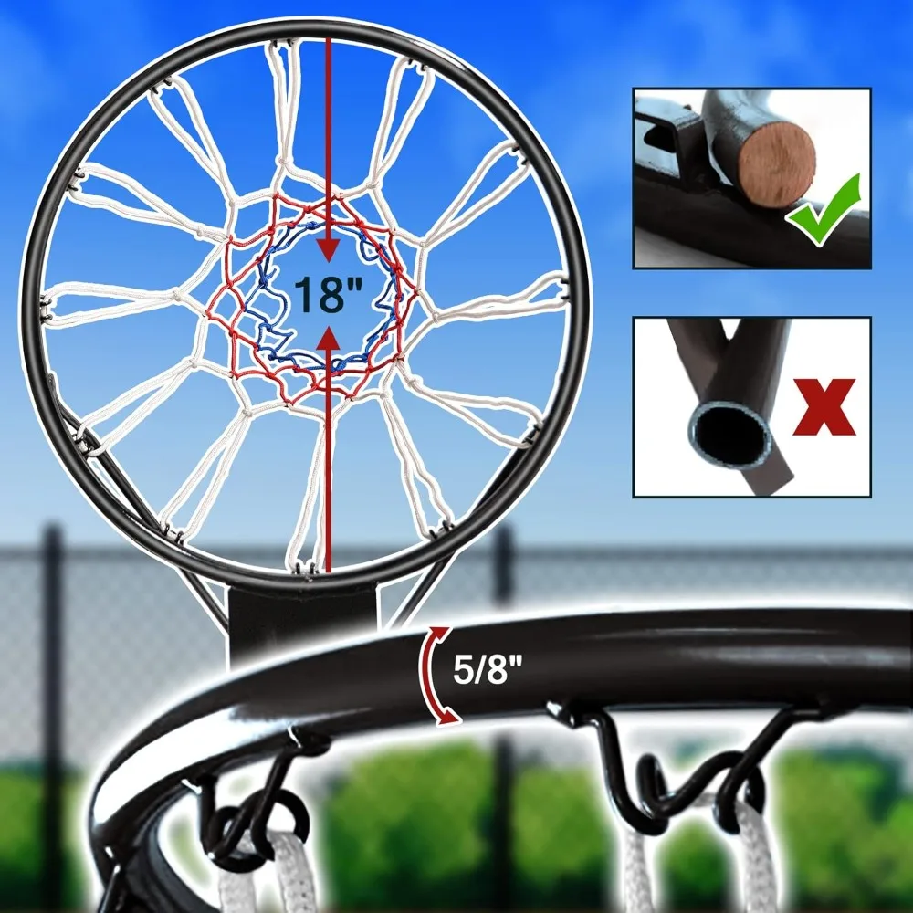 Heavy Duty 18" Breakaway Basketball Rim Outdoor Solid Steel Double Spring All Weather Net