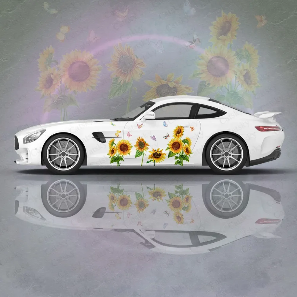 

Cartoon Sunflower Car Body Sticker Itasha Vinyl Auto Accessories Side Decal Motorcar Decoration Sticker Wheel Protective Film