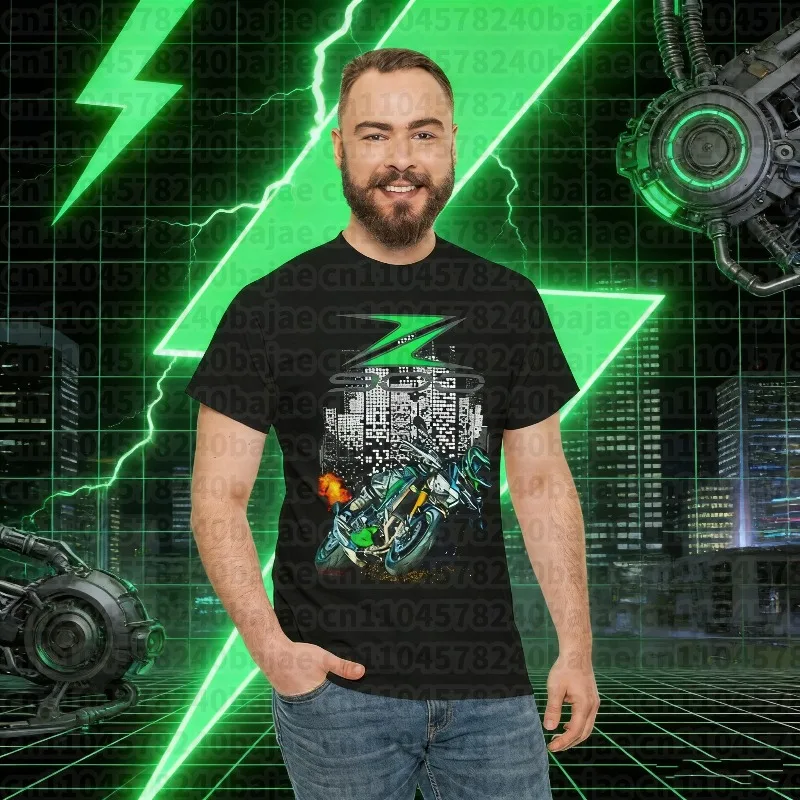 

25-26 Summer Outdoor Quick Drying Breathable Kawasaki 100% Cotton Printed T-shirt Men's and Women's Thin Motorcycle Comfortable