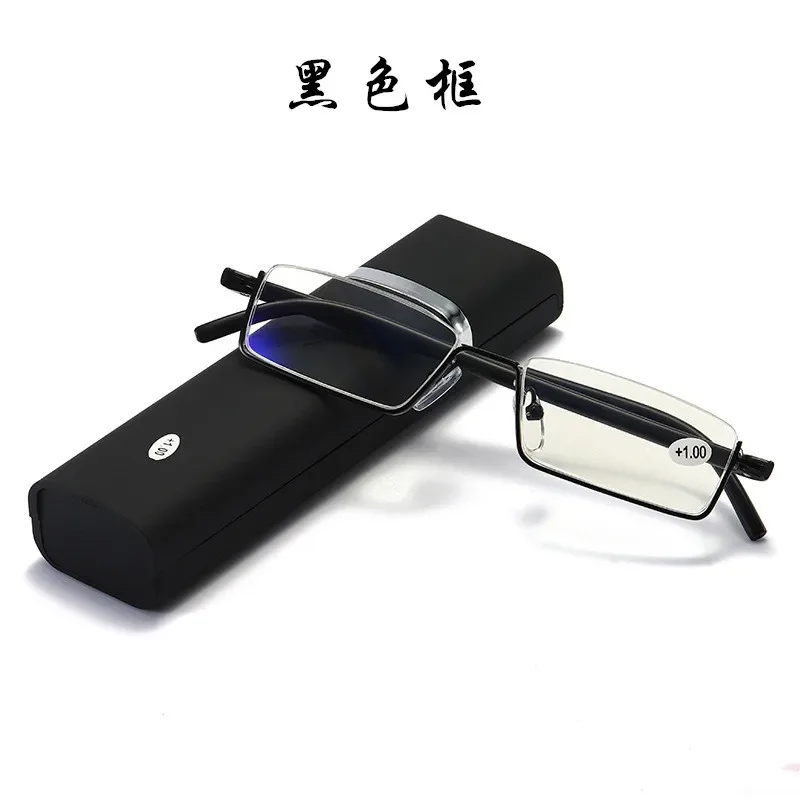 Reading Glasses TR90 Stainless Steel Half Frame Anti-Reflective Unisex Women Men Optical Mirror Presbyopia Farsight Eyewear Case