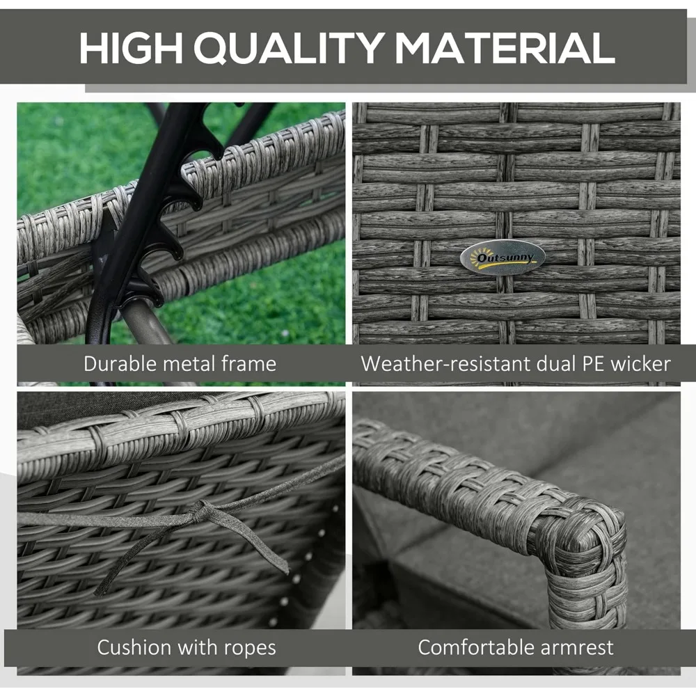 Wicker Chaise Lounge, 4 Position Adjustable Backrest and Cushions Outdoor Lounge Chair PE Rattan Sun Lounger for Poolside, Balc