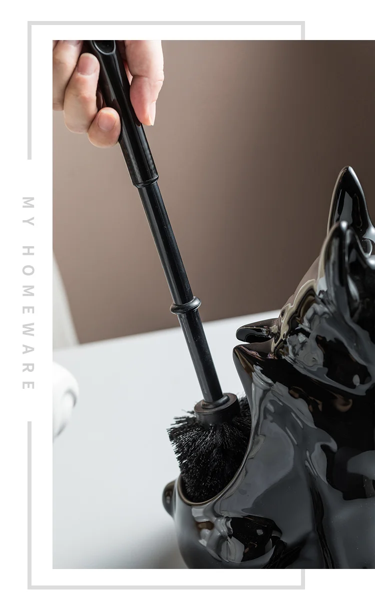 KADAX Set Di 2 Scopini Per WC Con Manico Lungo In Acciaio E Supporto In Ceramica - Design Elegante, Colore Nero - 3