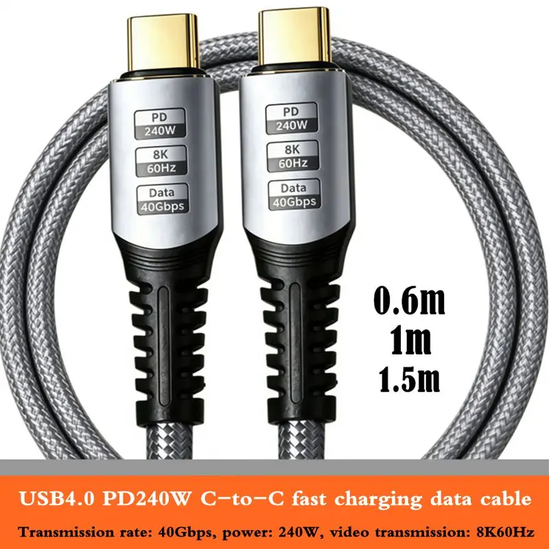 40Gbps USB4 Type-C Male to Male Full Function Data Cable with Braided PD240W Fast Charging 8K@60Hz Video Thunder 4/3