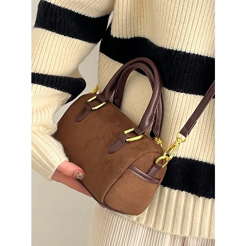 

Ретро-сумка кросс-боди из бархата для женщин, на одно плечо, в форме подушки, сумка-бостон, цилиндрическая сумка-тубус, на молнии, из полиэстера