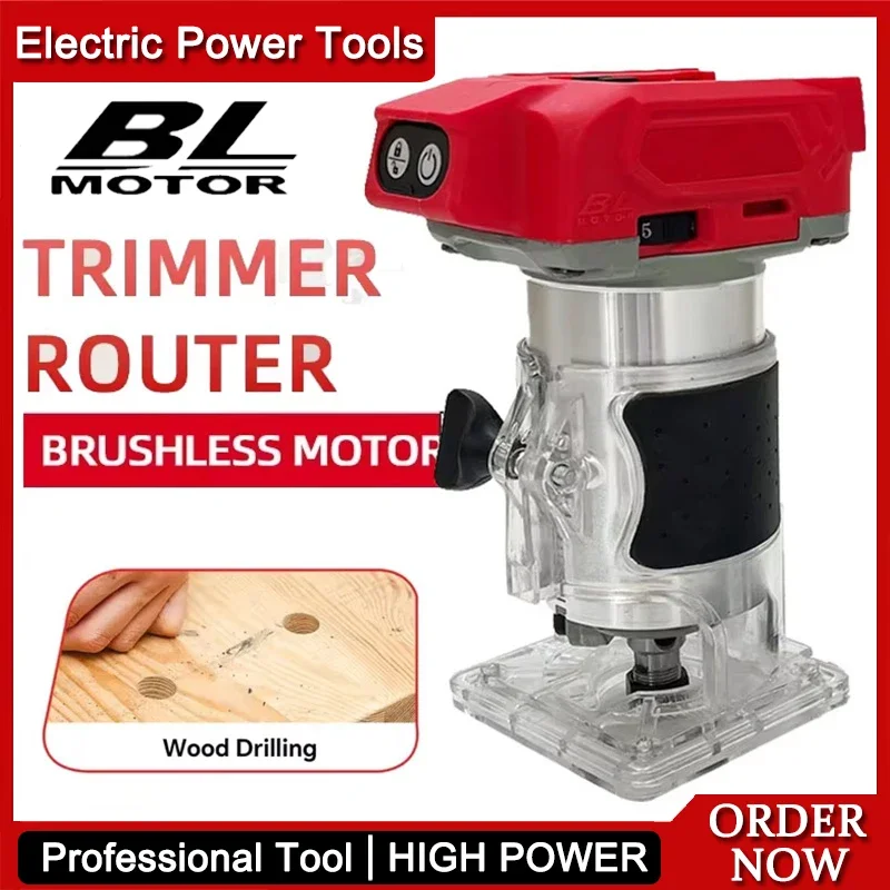 Fit Milwaukee Brushless Electric Trimmer 800W 30000RPM Cordless Compact Router 5-Speeds Woodworking Trimming Machine For 18V