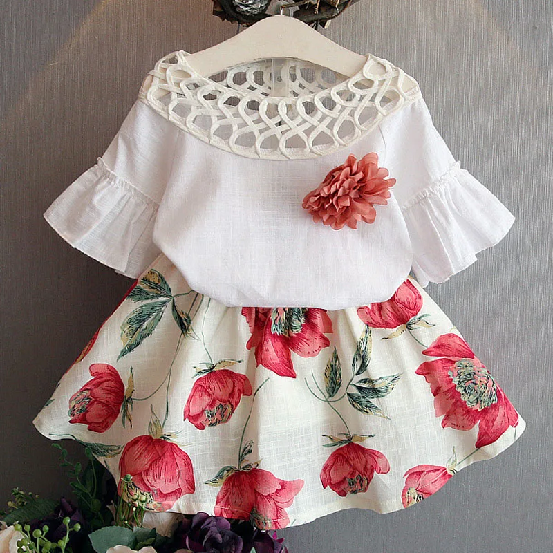 

Baby Girls Clothes Fashion Hollow Collar Children Clothing Flower Girls Skirt Suit Infant Outfit 2Pcs Set Toddler Costume A248