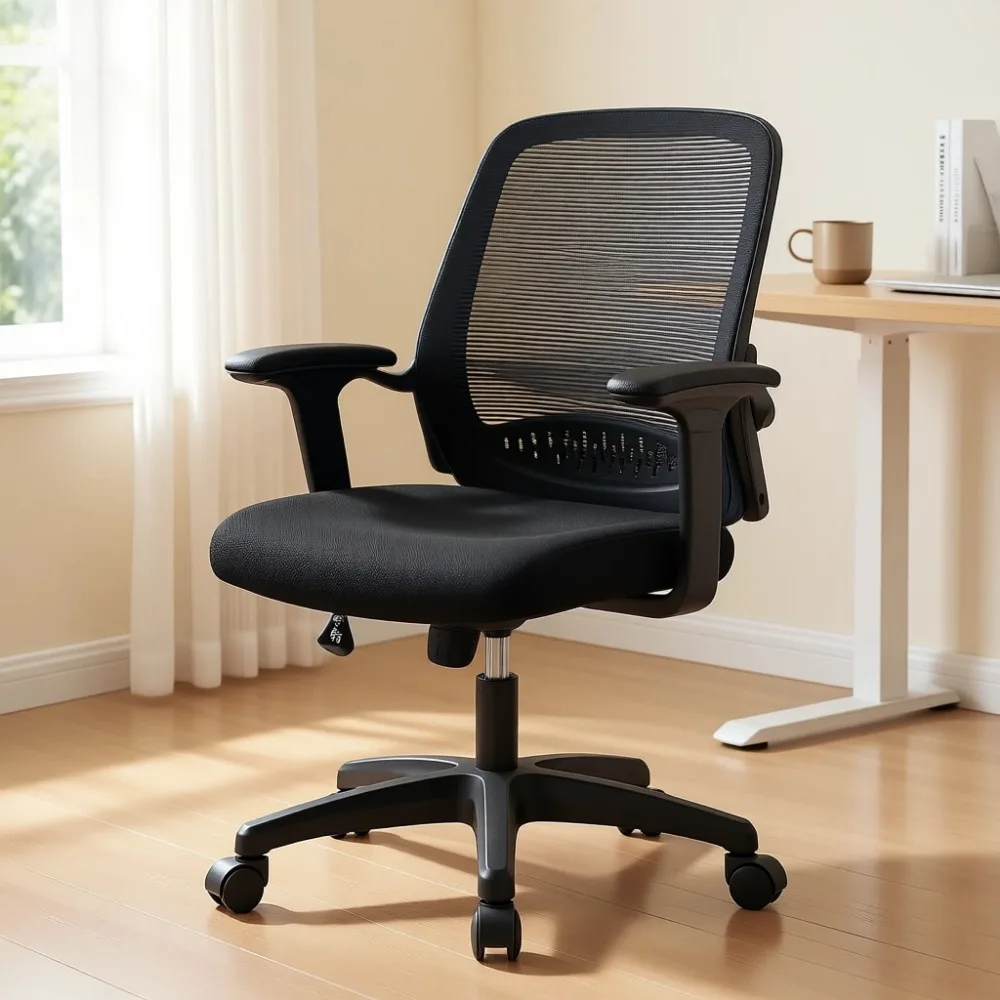 

Ergonomic Adjustable Swivel Mesh Chair with Lumbar Support Flip Arms for Home Office