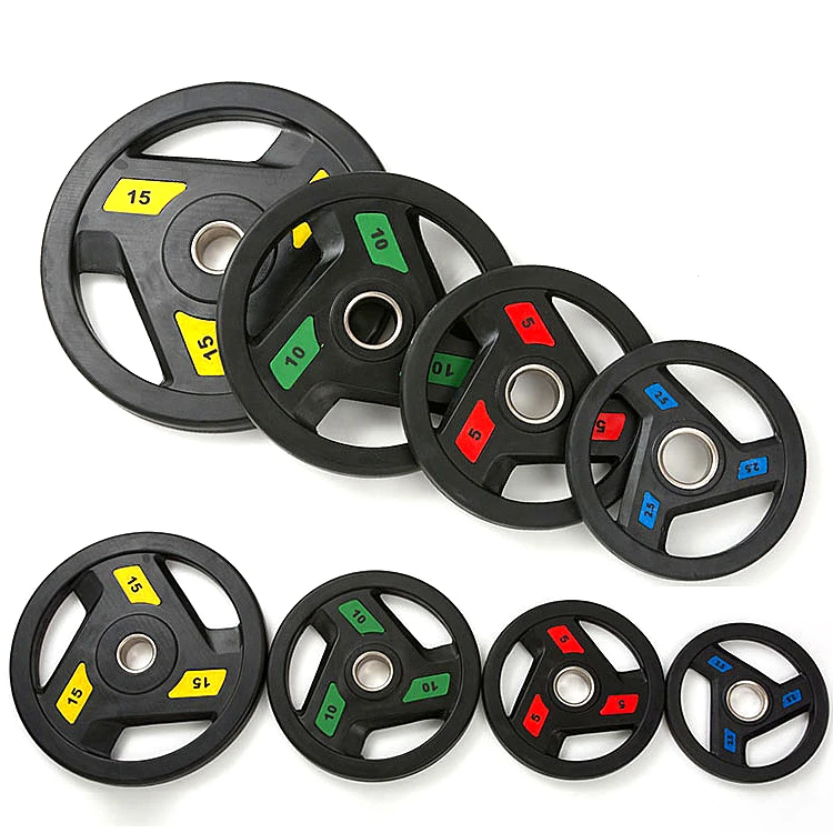 

Custom Strength Gym Equipment Barbell Discs 3 Handles Tri Grip 3 Holes Rubber Weight Plate