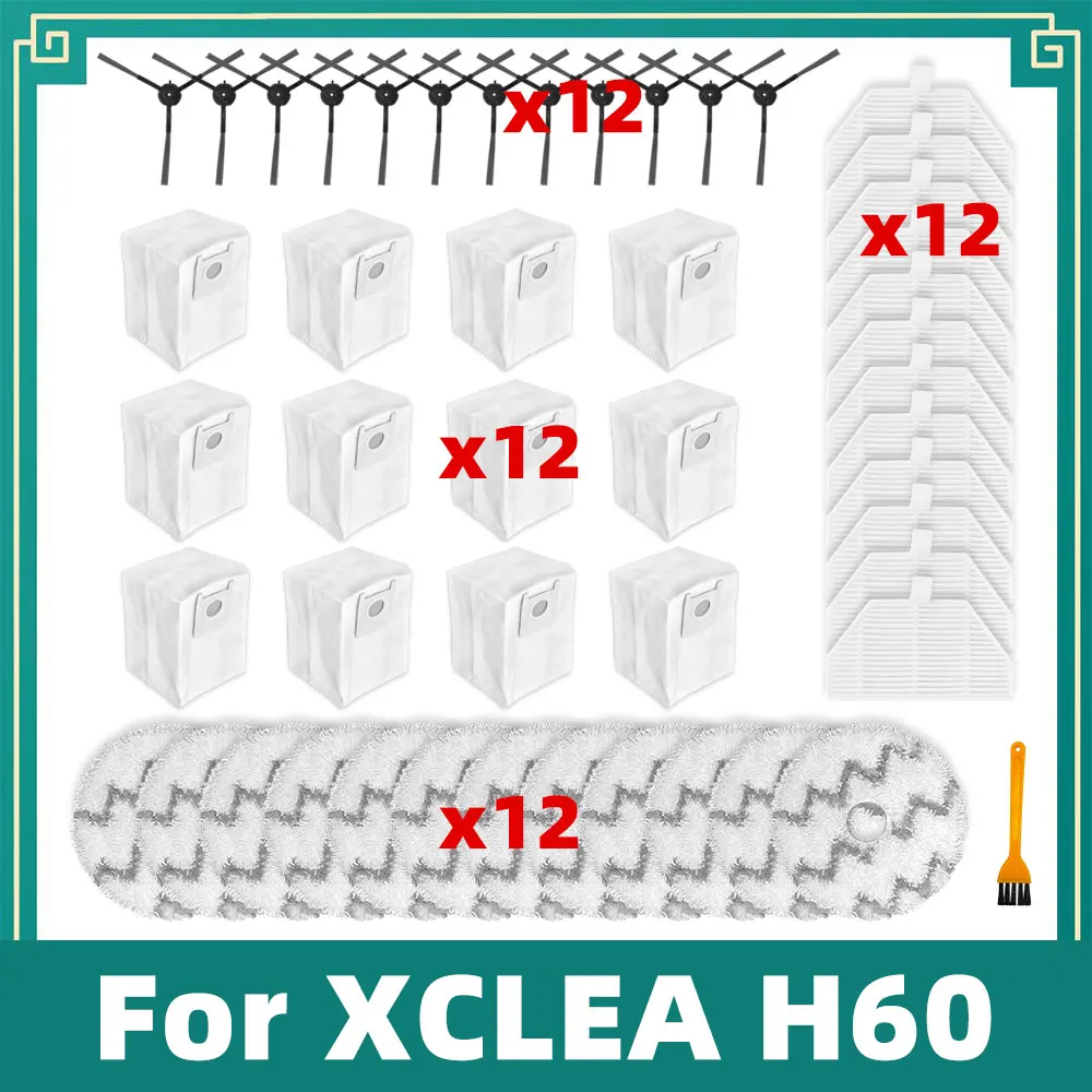 For XCLEA H60 Robot Vacuum Cleaner Side Brush Mop Cloths Rags Hepa Filter Dust Bags Accessories Replacement Attachment Spare Kit