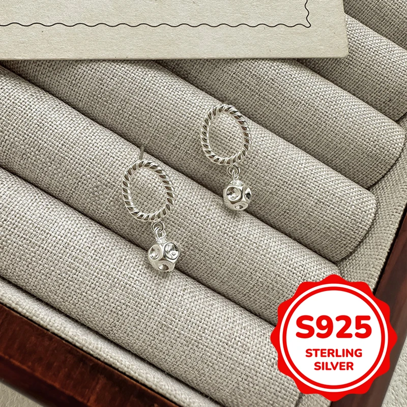 

S925 Sterling Silver Simple Irregular Texture Round Bead Earrings Fashionable Earrings