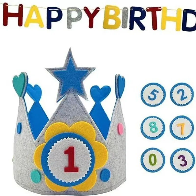 

Детская шапка для украшения дня рождения, регулируемая шапка для украшения вечеринки, номер короны для первого дня рождения ребенка