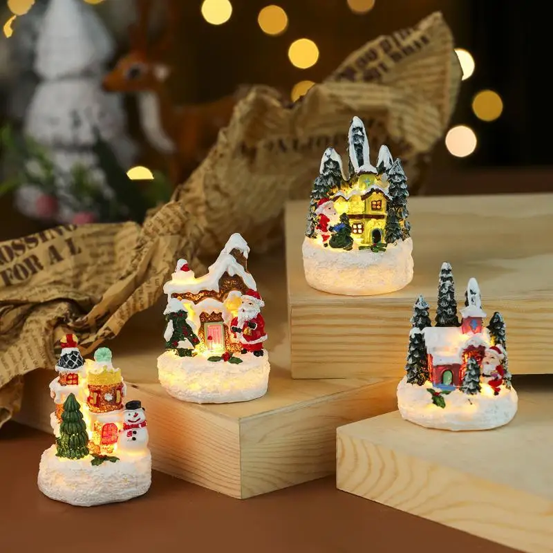1PCS Christmas Light-Up Resin Houses: Ornaments Lighted Xmas Village Figurines