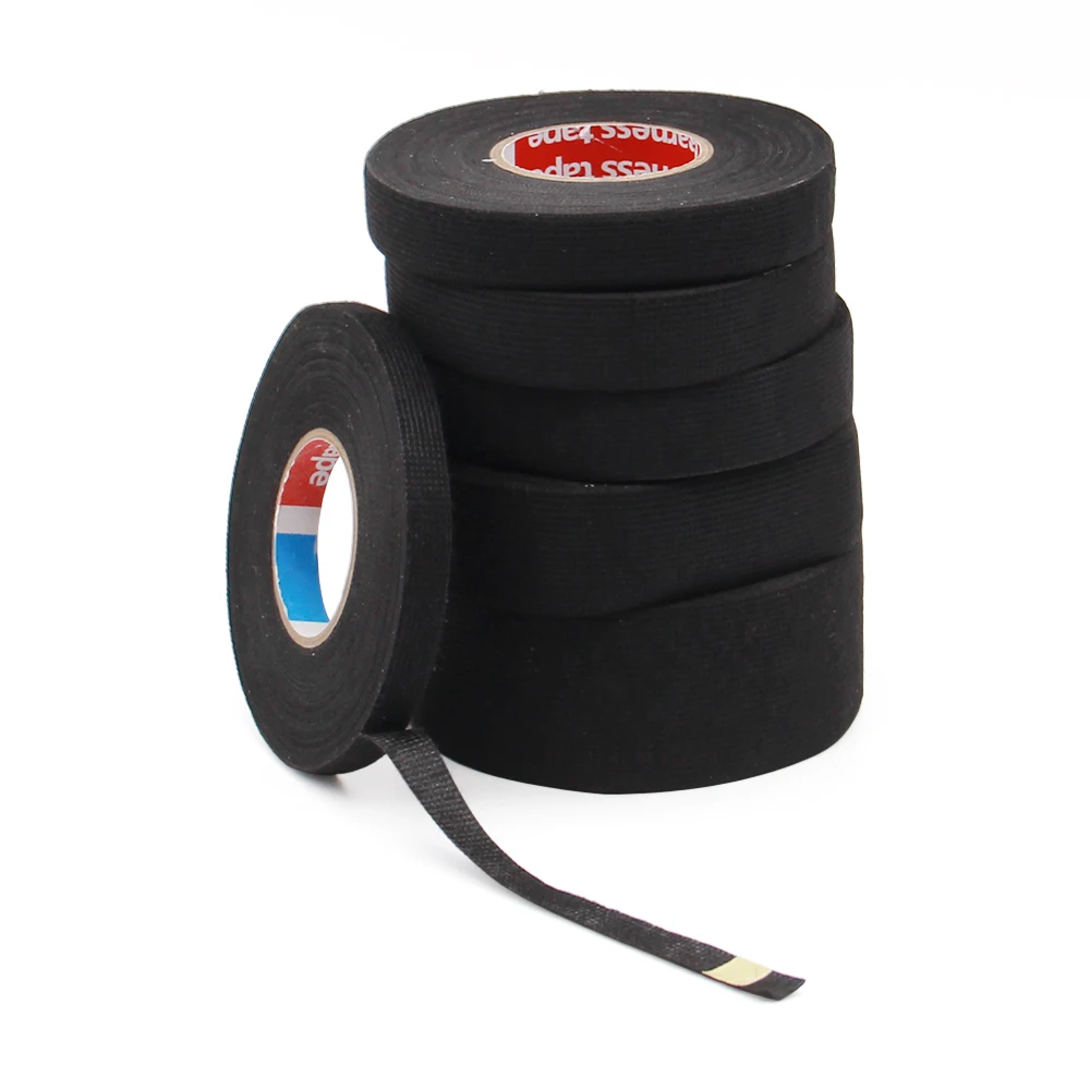 1pc Heat-resistant Adhesive Cloth Fabric Tape For Car Auto Cable Harness Wiring Loom Protection Width 9/15/19/25/38MM Length 15M