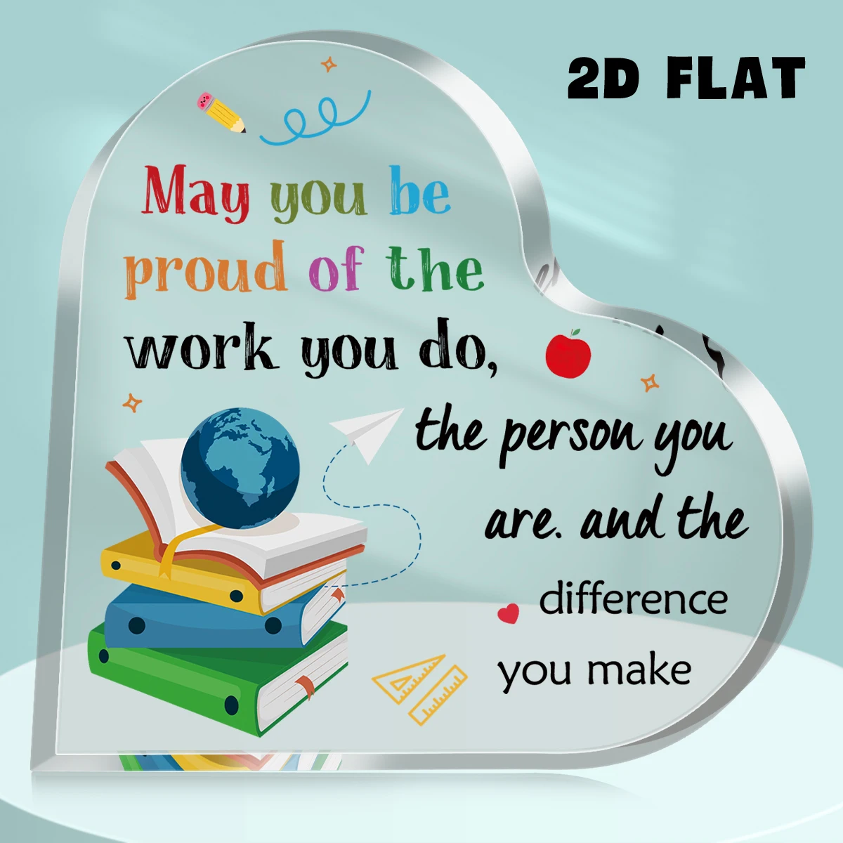 1pc 2d Flat Heart-Shaped Acrylic Teacher Appreciation Desk Decor Plaque,Graduation&Teacher's Day Gift Ornament,Desk Display Sign