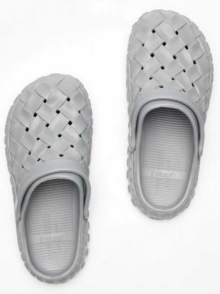 EVA Clogs Men Summer Woven Design Lightweight Soft Sole Non Slip Garden Shoes Breathable Slip On Casual Outdoor Beach Sandals