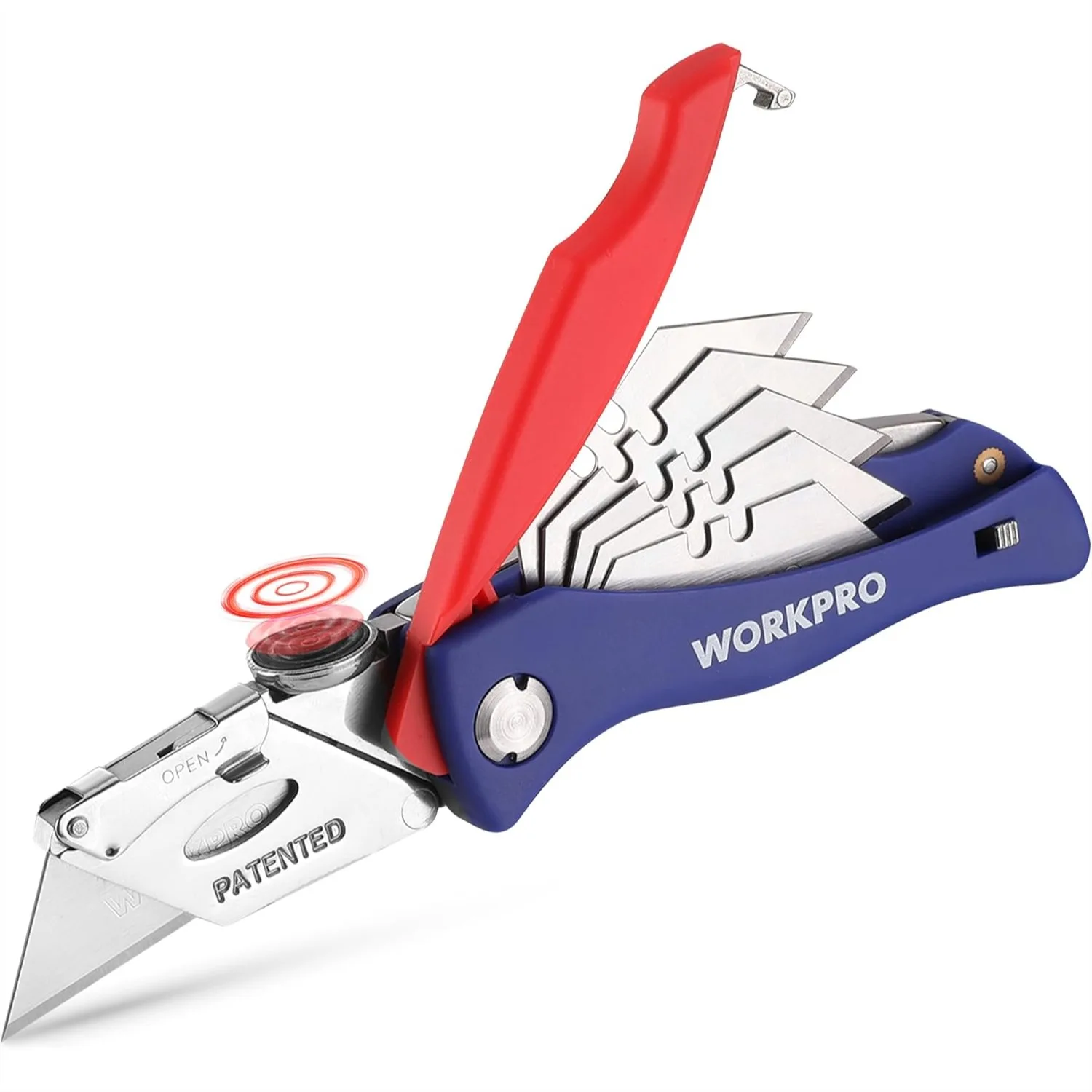 

Folding Utility Knife With Quick-Change Blade, 5 Extra Blades In Handle, Box Cutter For Cardboard And Drywall